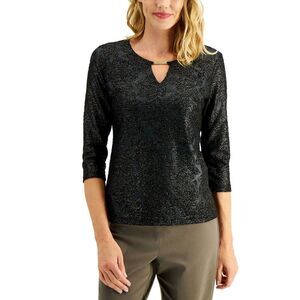 JM Collection Keyhole Metallic Jacquard Top Deep Black Combo PM
